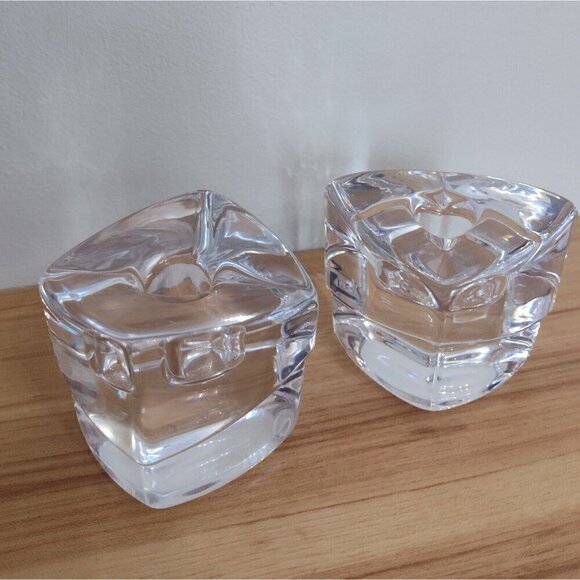 Set Of Orrefors Sweden Crystal Clear Glass Taper Candle Holders Geometric Cubes - Picture 3 of 13